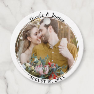 Witte Minimale Trendy Ronde Foto Bruiloft Favor Bedankjes Labels