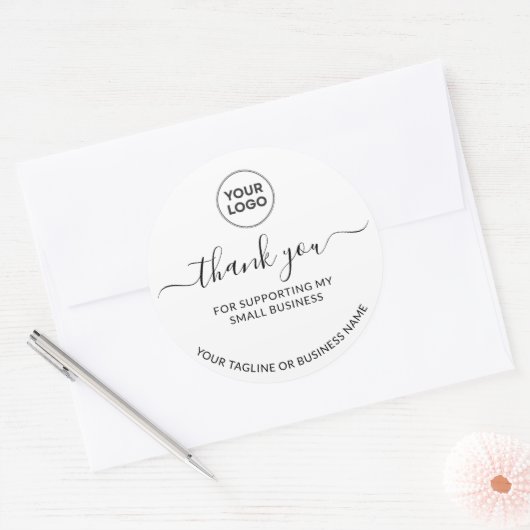 Witte Minimalist Bedankt Logo Ronde Sticker (Envelop)