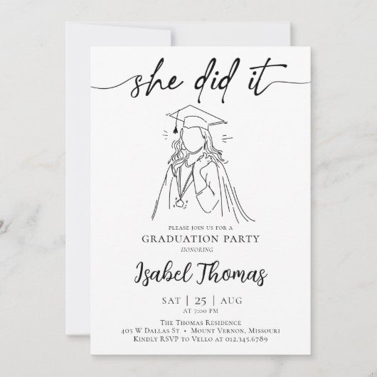 Witte minimalistische Afstuderen foto uitnodiging (Voorkant)