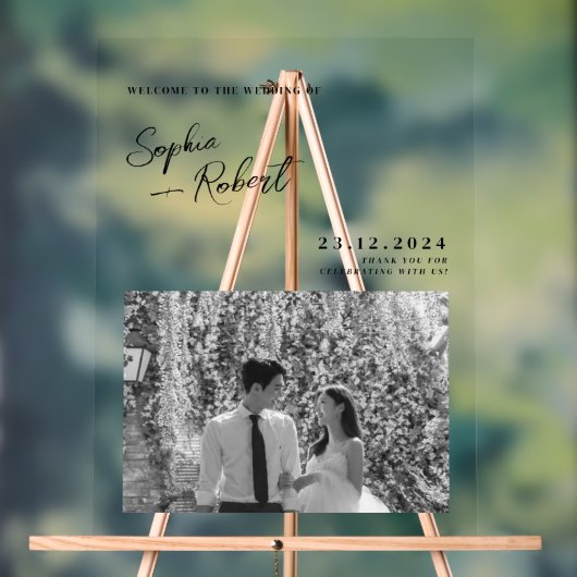 Witte minimalistische bruiloft welkom acryl bord (Neutraal)