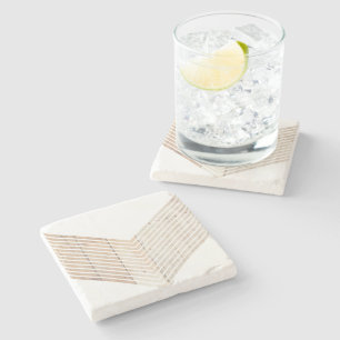 Witte minimalistische chevron met hout stenen onderzetter