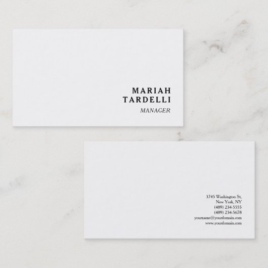 Witte minimalistische elegante chique vlakte visitekaartje (Voorkant / Achterkant)