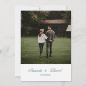 Witte minimalistische elegante foto bruiloft kaart (Achterkant)