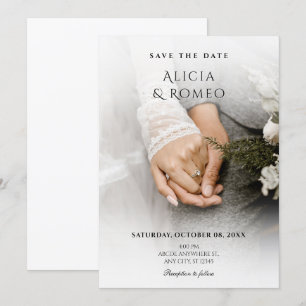 Witte minimalistische foto bruiloft save the date