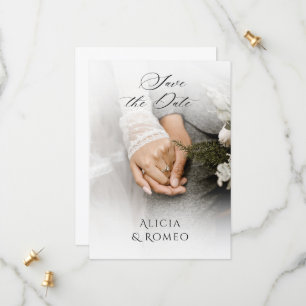 Witte minimalistische foto bruiloft save the date