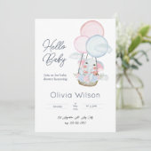 Witte Minimalistische Olifant Baby Shower Uitnodig Kaart (Staand voorkant)