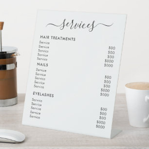 Witte Minimalistische Salon Diensten Prijslijst Reclamebord Met Voetstuk