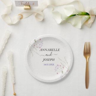 Witte minimalistische waterverf bloemen bruiloft papieren bordje