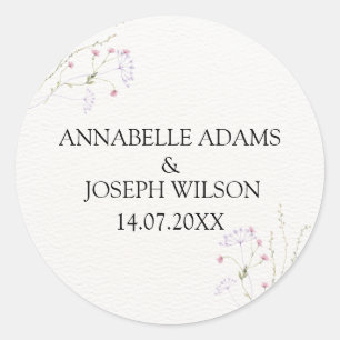 Witte minimalistische waterverf bloemen bruiloft ronde sticker