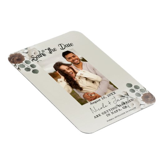 Witte Mocha Cream Moderne Bloemen Bewaar de Datum Magneet (Rechterzijde)