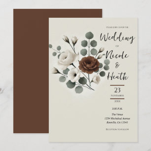 Witte Mocha Cream Moderne Bloemige Bruiloft Kaart
