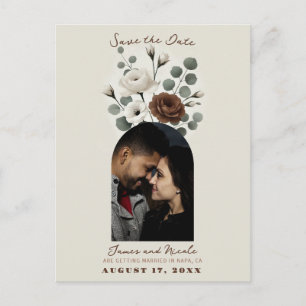 Witte Mocha Cream Moderne Bloemige Save the Date Aankondigingskaart