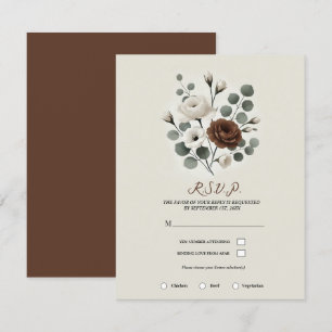 Witte Mocha Crème Moderne Bloemen Bruiloft RSVP Kaart