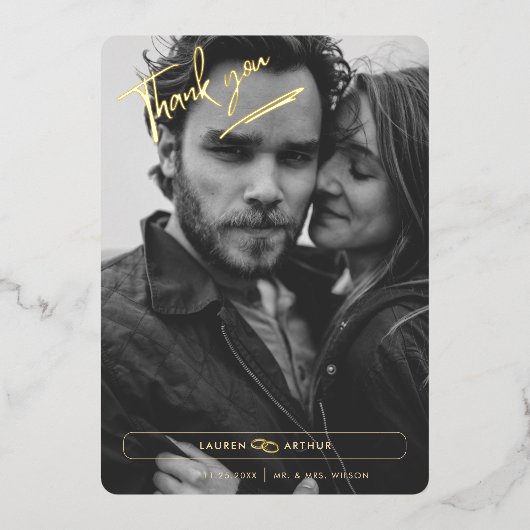 Witte Moderne Chique Minimale Foto Bruiloft Bedank Folie Uitnodiging (Voorkant)