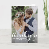 Witte Moderne Kalligrafie Foto Bruiloft Bedankkaart (Voorkant)