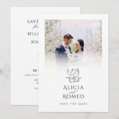 Witte moderne minimalistische foto bruiloft save the date (Voorkant / Achterkant)