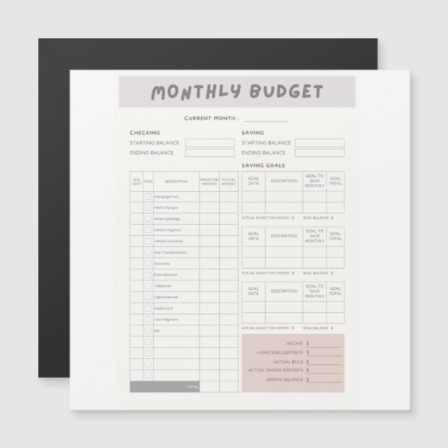 Witte Moderne Minimalistische Maandelijkse Budget  (Voorkant / Achterkant)