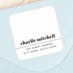 Witte, moderne, minimalistische terugkeeradressen vierkante sticker