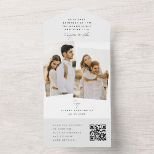 Witte Moderne Minimalistische Trouwfoto QR Code RS All In One Uitnodiging