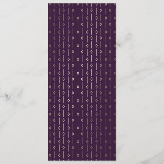 Witte moderne  pruim Paarse goudfolie bruiloft Menu (Achterkant)