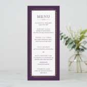 Witte moderne pruim Paarse goudfolie bruiloft Menu (Staand voorkant)