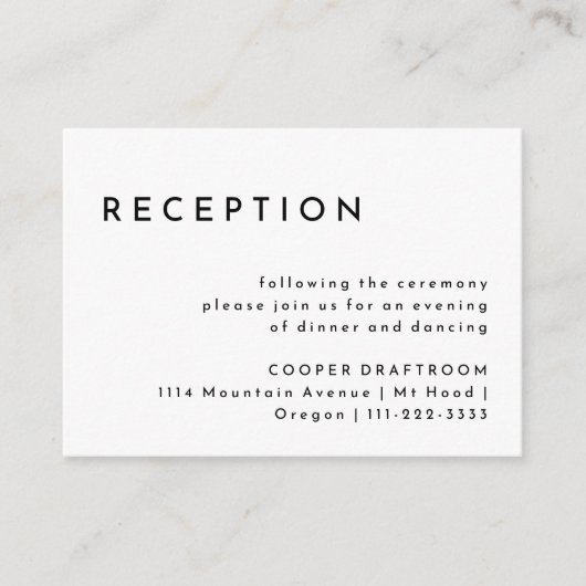 Witte Moderne Vette Huwelijksreceptie Informatiekaartje (Voorkant)