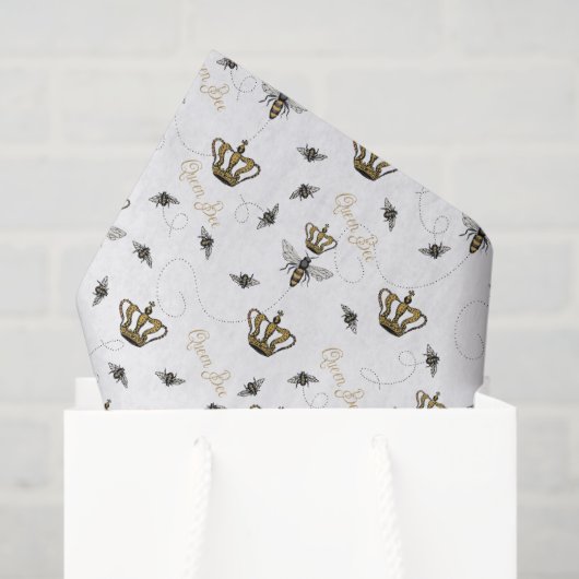 Witte Moederdag Royal Queen Bee & Gold Crown Tissuepapier (Cadeauzakje)
