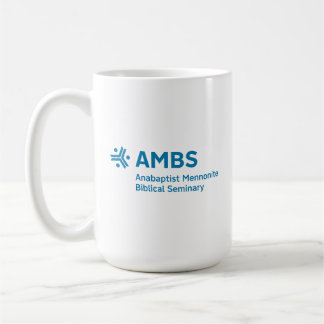 Witte mok met blauwe AMBS-logo