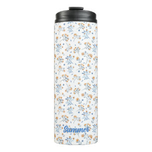 Witte Monogram Bloemen Patroon Thermische Tumbler Thermosbeker