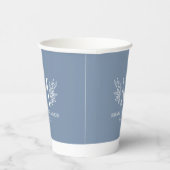 Witte monogram botanische bloem op blauw-grijs papieren bekers (Rechts)