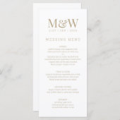 Witte Monogram Bruiloft Menu (Voorkant / Achterkant)