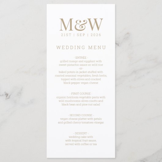 Witte Monogram Bruiloft Menu (Voorkant)