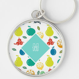 Witte Monogram Custom Kleurrijke Vruchten Sleutelhanger