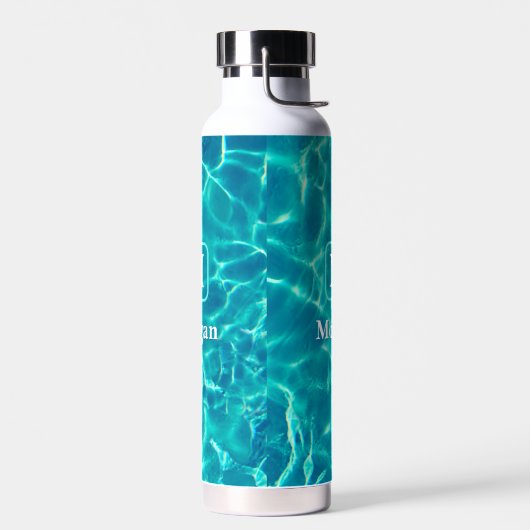 Witte monogram en naam, Blauwgroen Lijst, poolwate Waterfles (Links)