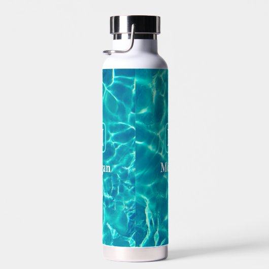 Witte monogram en naam, Blauwgroen Lijst, poolwate Waterfles (Rechts)