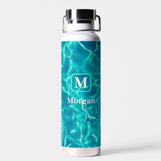 Witte monogram en naam, Blauwgroen Lijst, poolwate Waterfles (Achterkant)