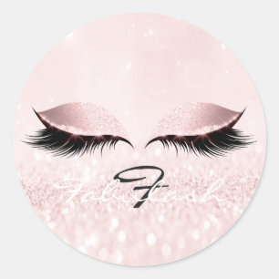 Witte monogram naam Glitter Pink Eyes Lash Princs Ronde Sticker