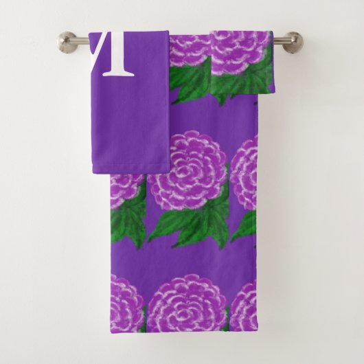 Witte Monogram Violet Floral Waterverf Bad Handdoek (Insitu)
