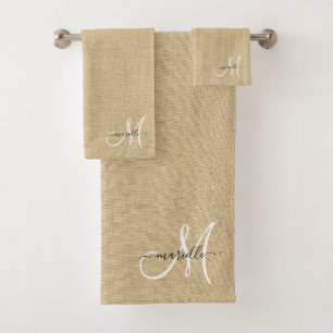 Witte monogram voor linnen stroop Caramel Bad Handdoek