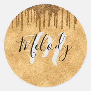 Witte monogram zwart schrift op het druppelen van  ronde sticker