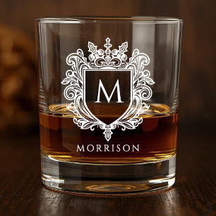 Witte monogramcrèstekst gedrukte whiskeyglas whisky glas
