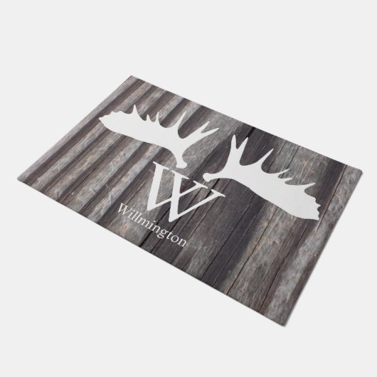 Witte Moose gewei verweerd hout - gepersonaliseerd Deurmat (Schuin)