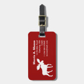 Witte Moose Silhouet op Rood Bagagelabel (Voorkant verticaal)