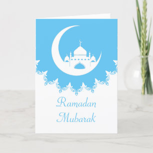 Witte Moskee in Crescent Moon Ramadan blauw Feestdagen Kaart