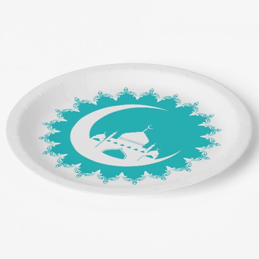 Witte moskee in Crescent Moon Ramadan Papieren Bordje (Gekanteld)