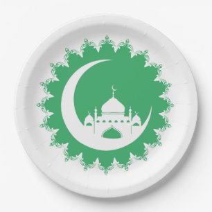 Witte moskee in Crescent Moon Ramadan Papieren Bordje