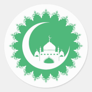 Witte moskee in Crescent Moon Ramadan Ronde Sticker