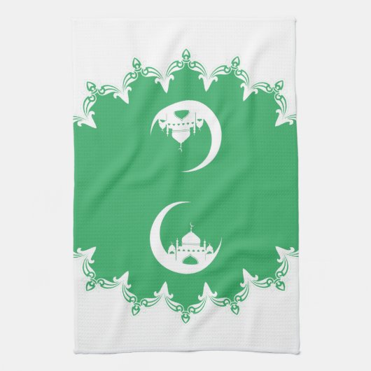 Witte moskee in Crescent Moon Ramadan Theedoek (Verticaal)