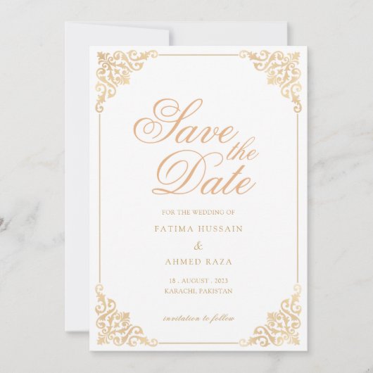 Witte moslim Save The Date-aankondigingskaart Date (Voorkant)