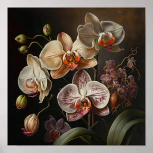 Witte mot Orchidee Bloemen Art Print Poster